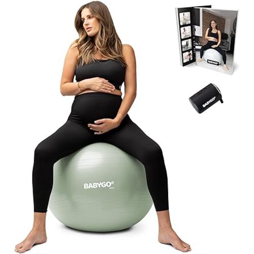 BABYGO Birthing Ball - Pregnancy Yoga Labor & Exercise Ball & Book Set Trimester Targeting, Maternity Physio, Birth & Recovery Plan Included Anti Burst Eco Friendly