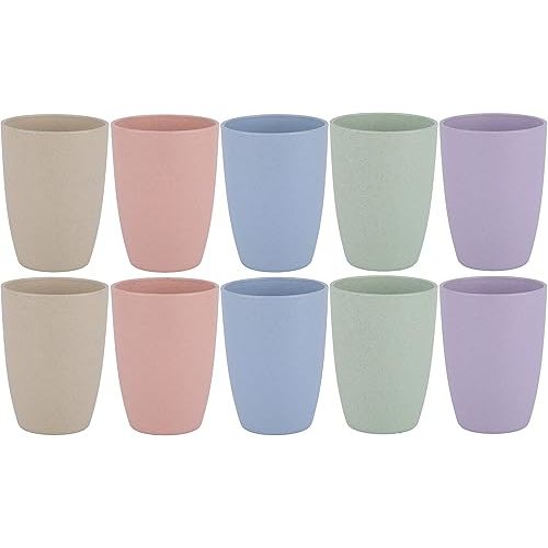 LuckyZone Wheat Straw Reusable Cup (12 oz) - Unbreakable Drinking Glasses Sets for Home Outdoor - Dishwasher Safe Tumbler - BPA Free and Eco friendly (10Pcs/5Color)
