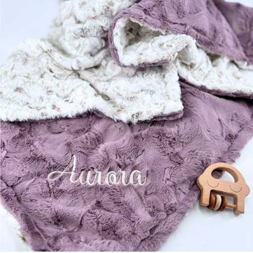 Personalized Baby Blanket Custom Embroidered Toddler Gift Newborn Shower Hospital Minky Throw Soft Plush Purple Nursery Dusty Mauve Infant