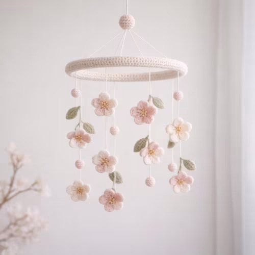Delicate Cherry Blossom Crochet Mobile