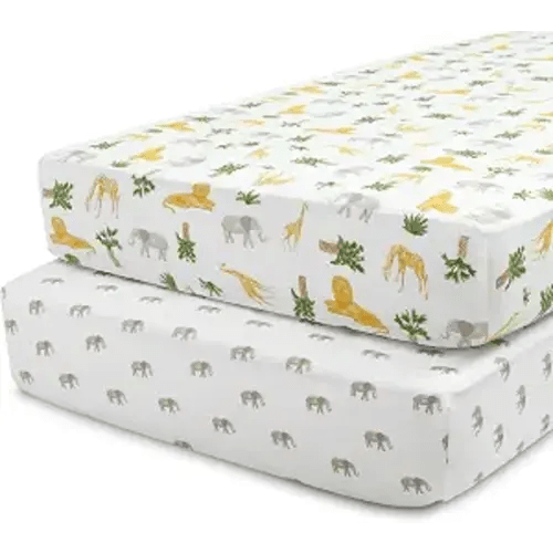 Delta Children Fitted Crib Sheets for Girls and Boys - Crib Sheet for Standard Crib and Toddler Mattresses - 28x52 Inch (Pack of 2), Safari Friends