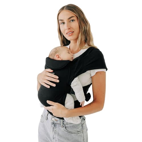 Tushbaby Pearl Wrap Baby Carrier for Newborns 8–20 lbs, Hands-Free Ergonomic Infant Carrier with Storage, Bottle & Wipe Holder, Adjustable Soft Fabric, Black
