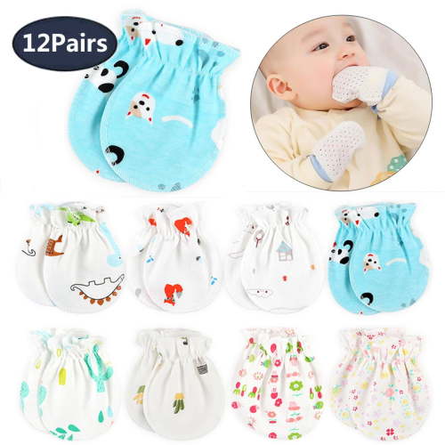 Spencer 12 Pairs Newborn Baby Cotton Mittens No Scratch Gloves Warm Mittens Baby Glove for 0-6 Months Boys Girls (Animal)
