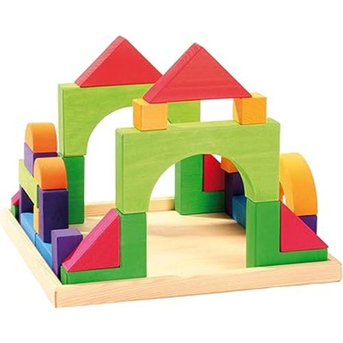 Grimm's Large Basic Building Set - Handmade Wooden Modular Blocks, 30 Pieces in 17-inch Storage Tray (4x4 Size)