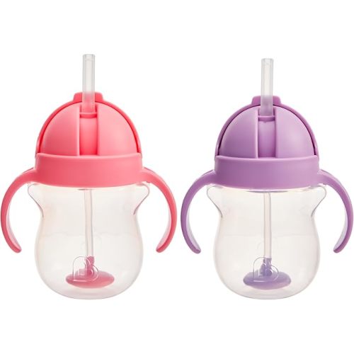 Munchkin Any Angle Sippy Cups, 7 Ounce, 2 Pack, Pink/Purple