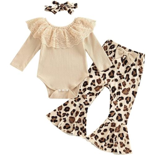 3Pcs Baby Girl Clothes Mama's Baby Long Sleeve Romper Infant Baby Leopard Outfits 0-18 Months