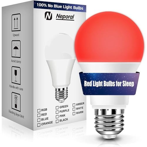 Neporal Red Light Bulbs for Sleep 9W, 100% Blue Light Blocking Red Night Light, 625nm LED Light Bulb for Melatonin Promoting, A19 60W Equivalent Dim Light Bulbs for Bedroom, Baby Nursery,1 Pack