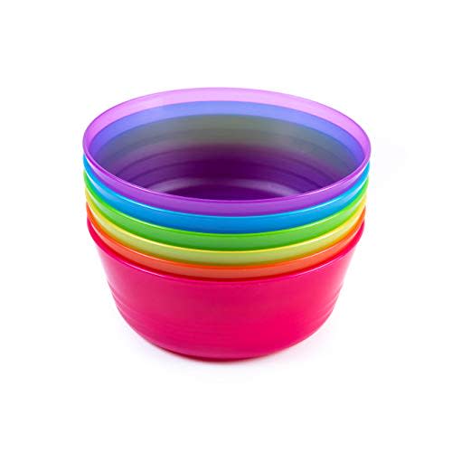 Kids Plastic Dinnerware Set of 6 Multi Color Bowls - Reusable, BPA-Free, Dishwasher Safe and Microwaveable