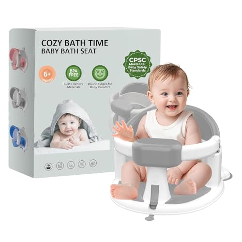 Baby Bath Seat for Babies 6 Months & Up, 360° Protection with Suction Cups & Soft Cushion, Non-Slip Stable Toddler Bath Chair for Sitting Up, Easy to Clean