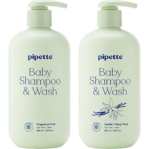 Pipette Baby Shampoo + Wash Discovery Duo, Pack of 2, Includes Fragrance Free and Vanilla + Ylang Ylang Scents, Gentle Tear-Free Newborn Baby Bath Essentials, Non-Toxic, Hypoallergenic