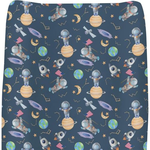 Navy Outer Space Astronaut Planets Changing Pad Covers for Baby Girls Boys Spacemen Galaxy Ship Moon Stars Fitted Changing Table Cover Mats Cosmos Soft Diaper Changing Pad Sheets 32''×16''