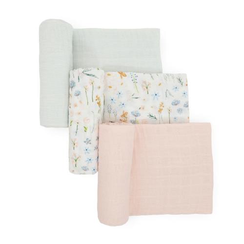 Cotton Muslin Swaddle Blanket 3 Pack - Pastel Petals