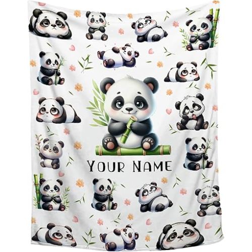 Custom Panda Blanket, Personalized Name Blanket for Kids, Soft Cozy 30"x40" Toddler/Pet Size, Perfect Baby Gift