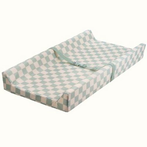 Tiny Twinkle Waterproof Changing Pad for Dresser – Wipeable, Non-Slip Base, Safety Strap & Washable Cover (Sage Checkers)