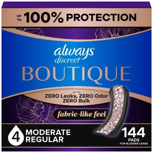Always Discreet Boutique 4 Drops Incontinence Pads - Moderate - Regular Length - 144ct