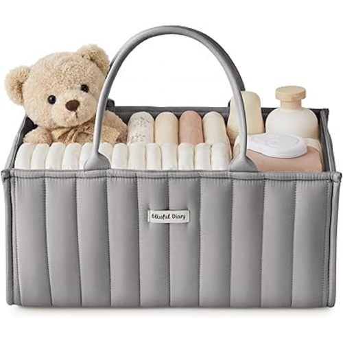 Blissful Diary Baby Diaper Caddy Organizer, Stylish Storage Basket for Newborn Essentials and Diaper Station, Gift for Baby Shower and Registry Must-Have, Light Gray