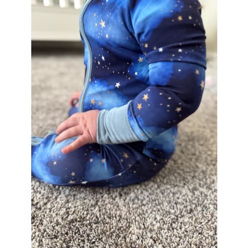 Bamboo Baby Footie Pajamas: Convertible Star Print Blue Sleepwear