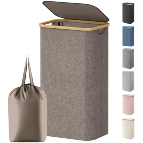 Lifewit 105L Large Laundry Basket with Lid, Removable Bags, Brown