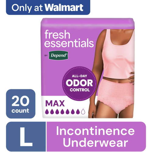 Depend Fresh Essentials Incontinence Underwear for Women, Adult Diapers, L, 20 Count