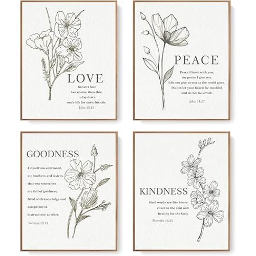 LARTSFRO Modern Christian Floral Wall Art Prints Set of 4, Religious Bible Verse Scripture Artwork Posters Wall Decor for Home Living Room Bedroom Office Church, 8x10 Unframed