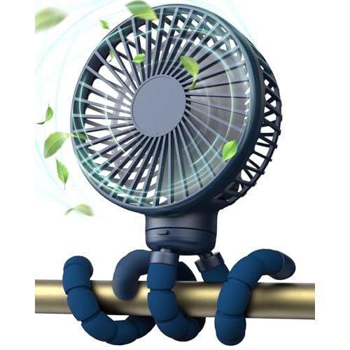 FRIZCOL Stroller Fan for Baby - Portable Fans Rechargeable - Battery Operated Fan(Use for 24Hrs) - Fan for Handheld/Clip On/Car Seat/Desk/Camping (Dark Blue)
