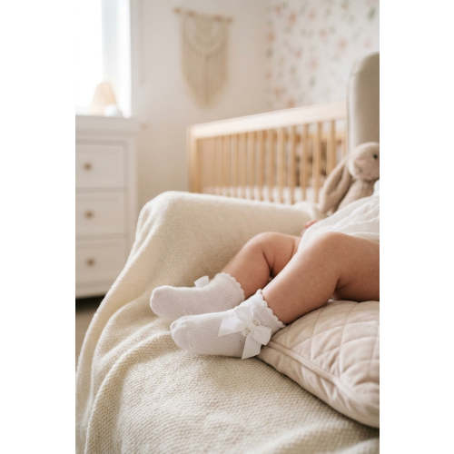 Baby Girl Christening & Baptism Socks with Bow White
