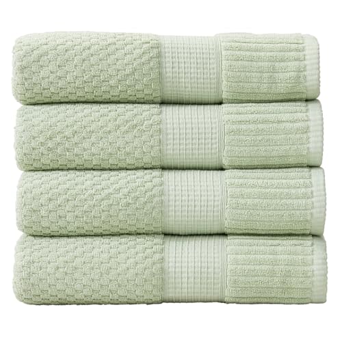 NY Loft 100% Cotton 4 Pack Bath Towel Set| Super Soft & Absorbent Quick-Dry Bath Towels 30" x 52" |Textured and Durable Cotton | Trinity Collection (4 Pack, Sage)