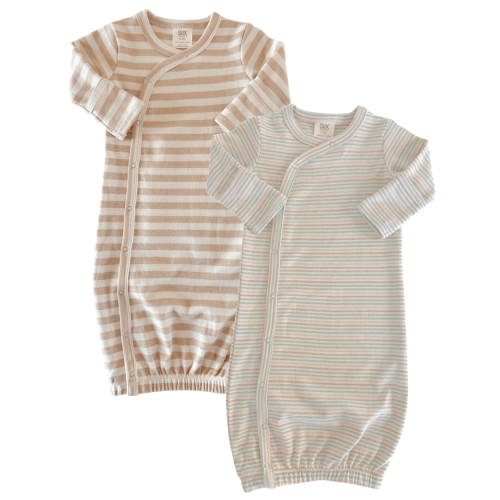 Biscuit Stripe & Multi Stripe / Organic Gown 2-Pack