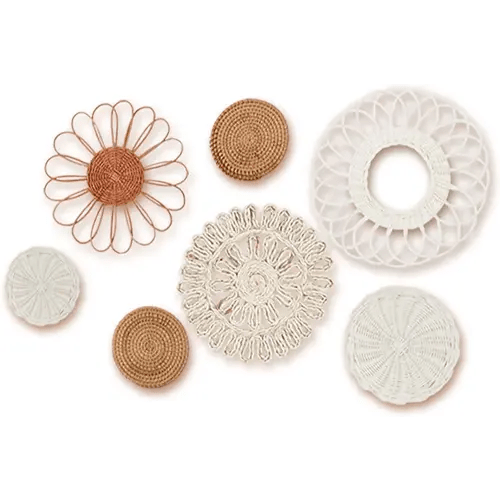 MeraMera Boho Wall Decor, Rattan Flower Wall Decor,Nursery Wall Decor,Nursery Decor Set of 7