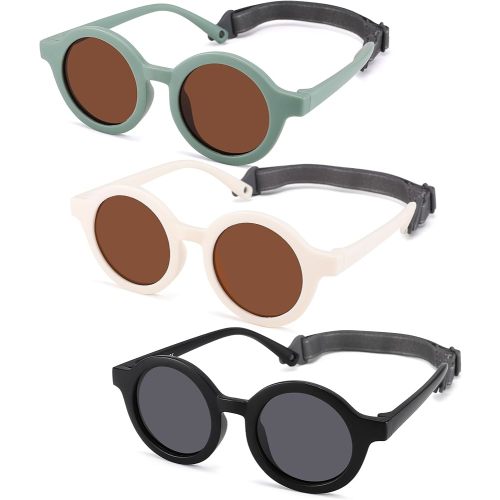 NULOOQ Bendable Polarized Baby Sunglasses with Strap Round Flexible for Infant Newborn & Toddler Age 0-24 Months