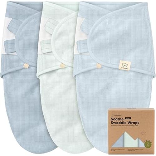 3-Pack Organic Swaddles for Newborns, Baby Sleep Sacks 0-3 Months - Baby Swaddle Wrap, Newborn Wearable Blanket, Infant Sleep Sack for Girls, Boys, Soft & Snug, Large Hook & Loop Closure (Glacier)