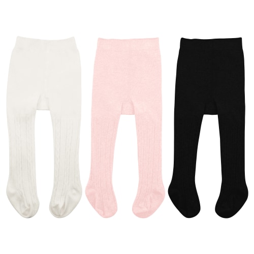 Zando 3 Pairs Cotton Baby Tights 12-18 Months Girls Thick Cable Tights Infant Knit Footed Leggings for Toddler Girls 0-6 Months