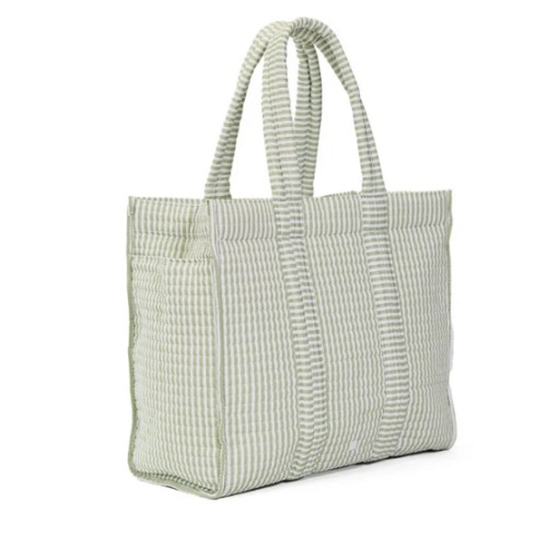 QUILTED GO GO TOTE - PIMLICO STRIPE SAGE