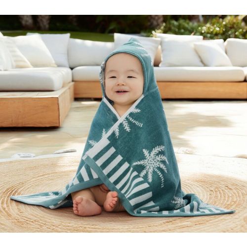 Palm Trees Plush Jacquard Baby Beach Hooded Towel UPF 50+