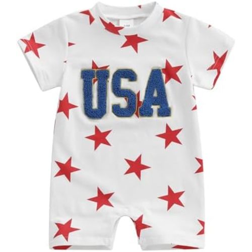 Newborn 4th Of July Outfit Baby Boy Girl Romper USA Stars Bodysuit Fourth Of July Memorial Cute Summer Clothes