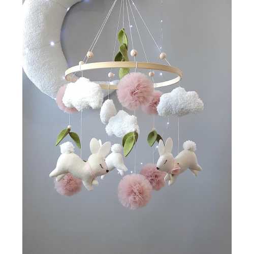 Mobile baby, mobile in the crib, bunny mobile, bunny mobile for a girl, a gift for a newborn, bunny in the crib