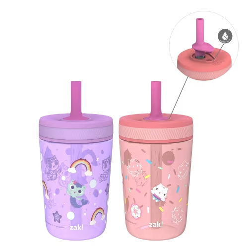 Zak Designs 15oz Gabbys Dollhouse Travel Tumbler Set with Silicone Straw for Kids