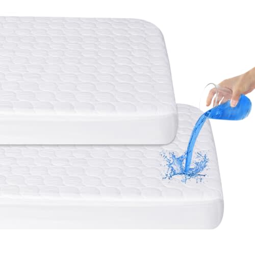 Pack and Play Mattress Pad Protector Sheets, Waterproof Cover 38"X 26" | Soft & Quilted 2 Pack Noiseless Pack and Play Sheets Fitted Compatible with Graco & Pamo Babe Playard Mattress, White