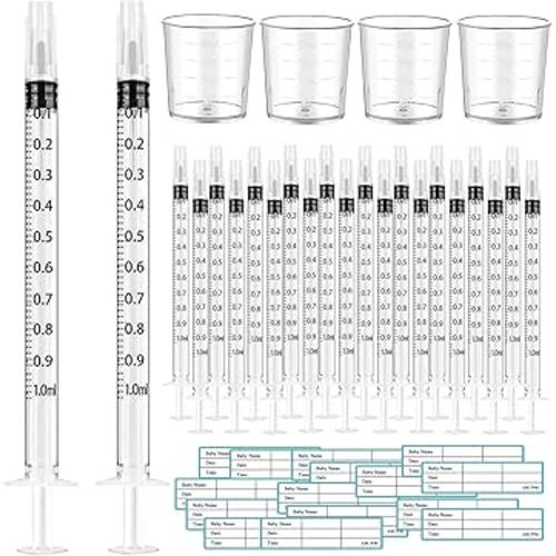 100 PCS Colostrum Collector Set 1ml Breast Milk Collector Milk Catcher with 100 Stickers 4 Measuring Cup Colostrum Collection Gift Set Colostrums Harvesting Kit for Breastfeeding