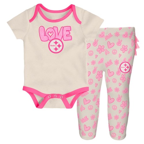 Pittsburgh Steelers Girls Newborn & Infant All The Love 2 Piece Bodysuit and Pants Set - White