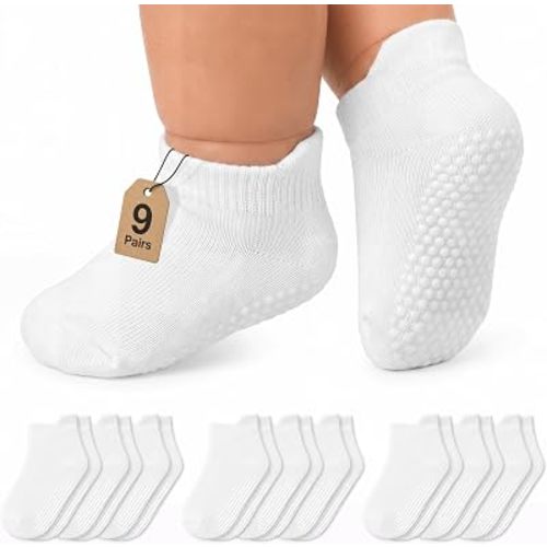 Infinno Baby Non Slip Ankle Socks 9 Pairs - Toddler Socks with Grips for Kids, Infants Boys and Girls 6-24 Months, 1T-7T