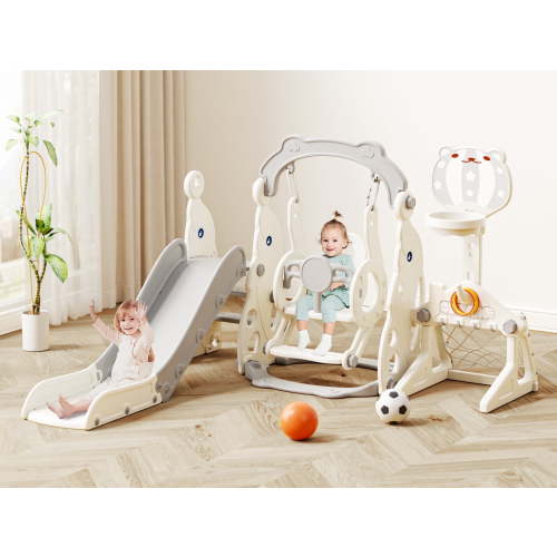 YUFU 6 In 1 Toddler Slide & Swing Set for Kids 1+ with Swing Football Basketball Ring Toss Indoor Outdoor Use