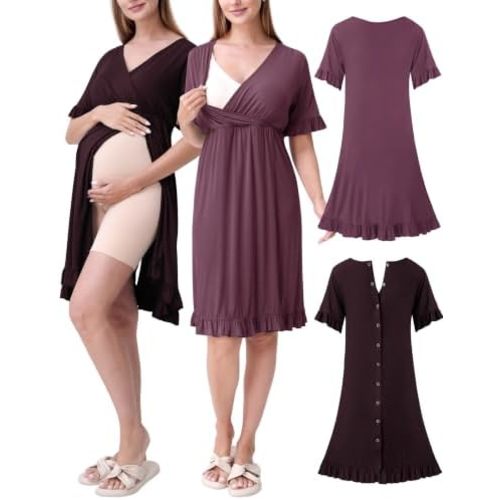 SUNNYBUY 2 PCS Maternity Hospital Labor Gown & Postpartum Nursing Dress Set