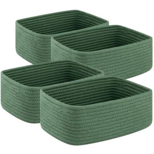 Aoibox Small Woven Rope Storage Baskets Green 4 Pack Mini Decorative Closet Organizer for Towels Baby Nursery Shelf