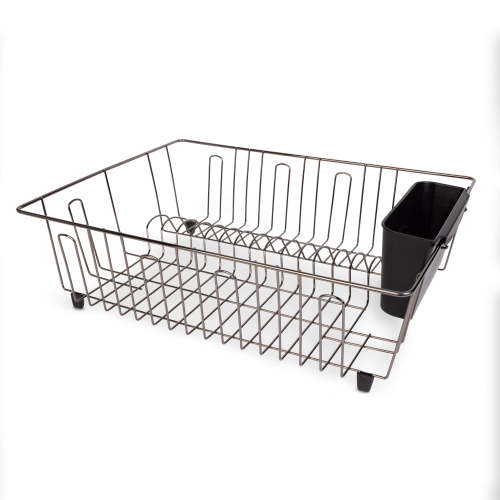 Mainstays Large Wire Dish Drying Rack and Drainer, Kitchen Countertop Dish Rack for Plates, Cups and Utensils, Black/Chrome, 17.5" x 13.7" x 5.5"