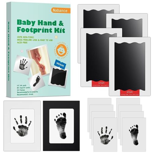 Baby Hand and Footprint Kit, Newborn Inkless Hand and Footprint kit, 4 Inkless Print Pads with 2 Photo Frames, 8 Imprint Cards, Safe No Mess Clean Touch Ink Pads for Babies 0-6 Months