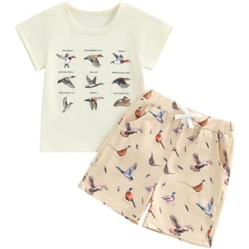 WZTYYDS Toddler Boys Summer Outfits Animal Print Short Sleeve T-Shirt and Elastic Shorts for 2 Piece Vacation Clothes Set