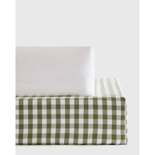 Organic Percale Gingham Crib Sheet 2-Pack in Olive