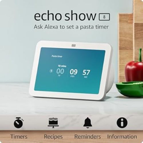 Echo Show 8 (3rd Gen, 2023 release) | Add Alexa around the home | 8" HD display with room-filling spatial audio | Glacier White