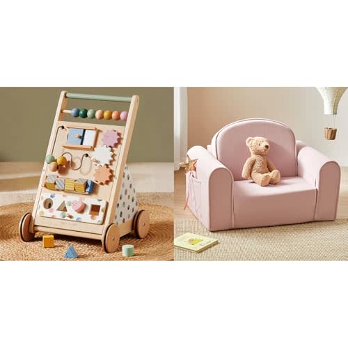 Tiny Land Wooden Baby Walker,2-in-1 Foldable Kids Couch